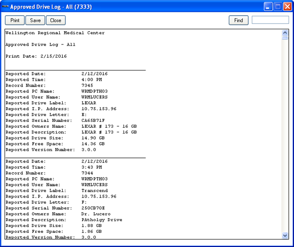 USB Drive Guard report window