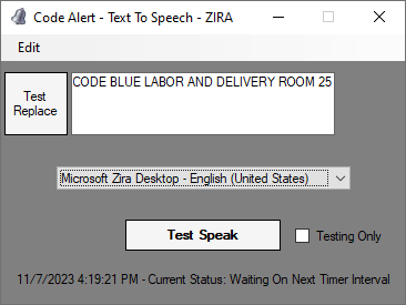 Code Alert Text to Speech application